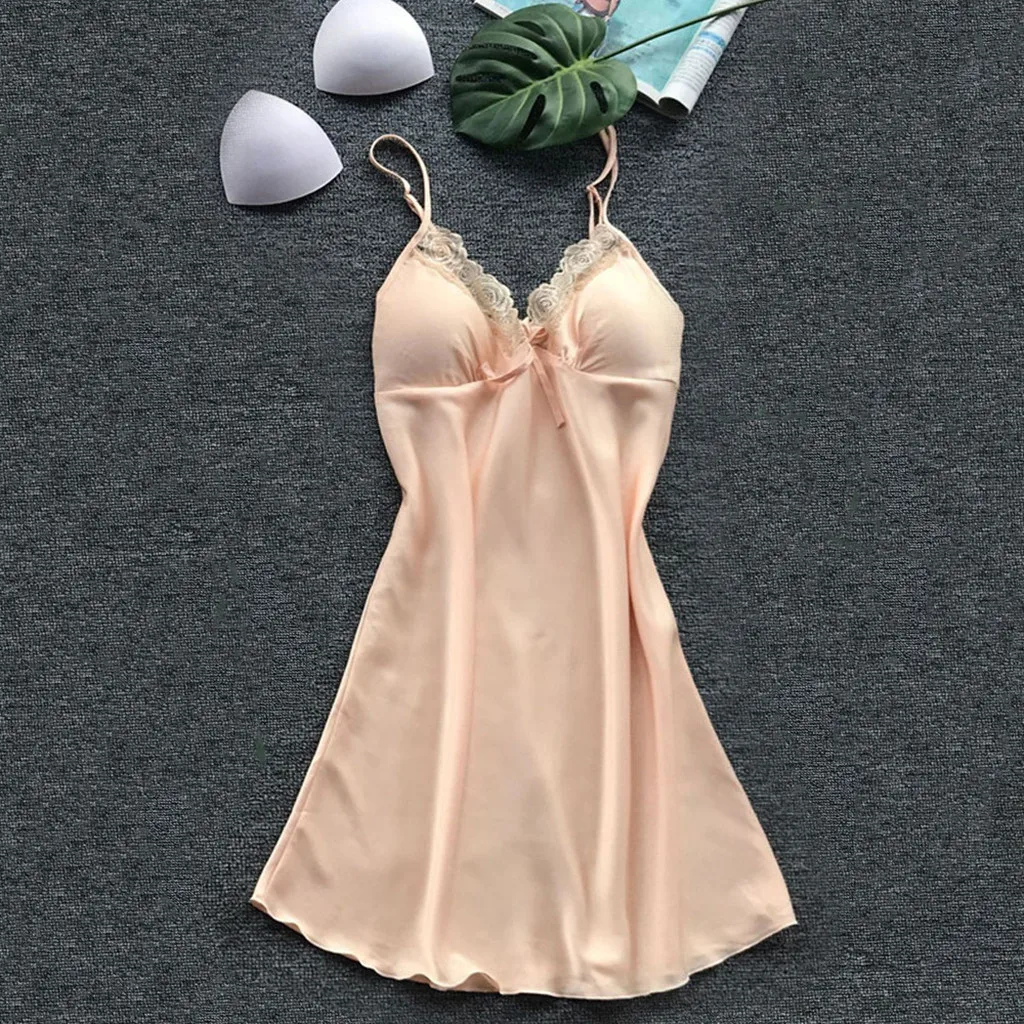 Womail Solid Color V-Neck Sexy Women Underwear Spandx Material Sleeveless Sleepwear Nightwear Belt Lace Design 19FEB20