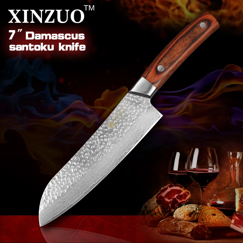 XINZUO 7 inches santoku knife Japanese VG10 Damascus kitchen chef knife Japanese chef knife wood handle