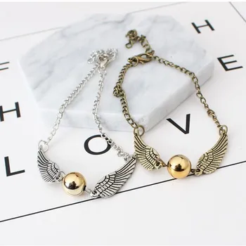 

2018 New Vintage Jewelry Retro Tone Golden Snitch Pocket Wings Bracelet pulseras For Men and Women Imitation pearl bracelet