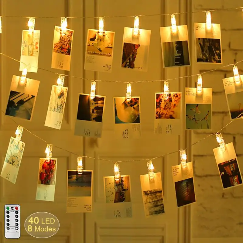 

40 LEDs Photo Clips String Lights 17 Feet Remote Control LED Fairy String Lights For Home Decoration guirlande lumineuse garland
