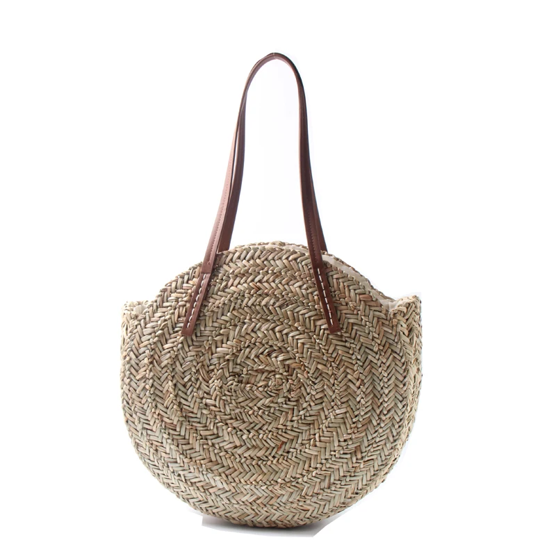 Модные круглые соломенные сумки из ротанга, женские сумки через плечо, Повседневная плетеная лоза, сумки марокканской пальмовой корзины, пляжная сумка, летняя большая сумка