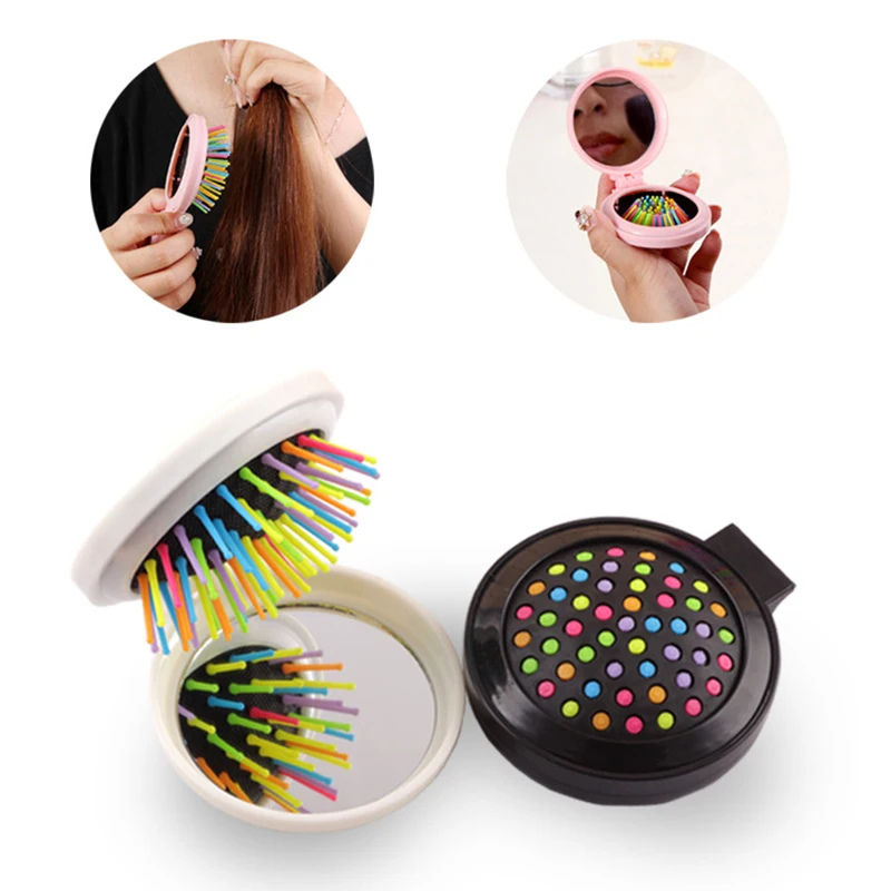 

1 Pc Mini Makeup Comb Hair Brush Styling Tool Portable Mini Folding Comb Airbag Massage Round Travel Hair Brush with Mirror