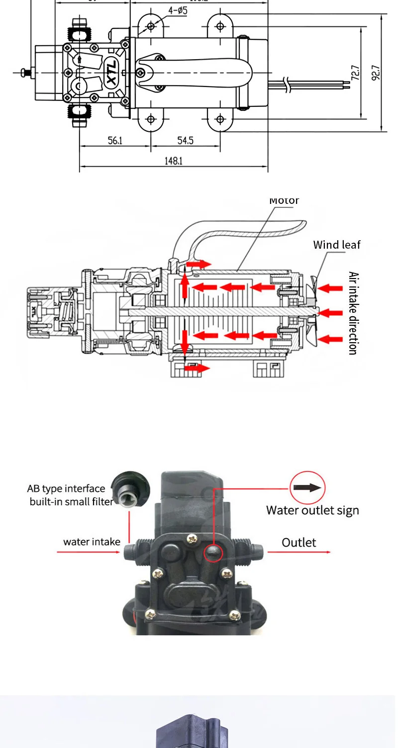 DC 12 V 80 W 130PSI 5.5L/мин Электрический водяной насос Миниатюрный Высокий мембранный насос давления для жидкостной розлива частей машины