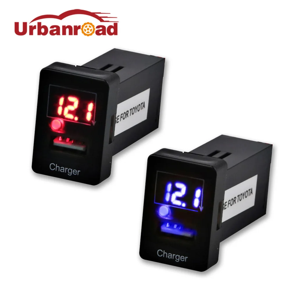 

For Toyota Car USB Charger Audio Socket Port Interface Audio Port Cable Dashboard With Voltmeter Car USB Charger For Toyota Blue