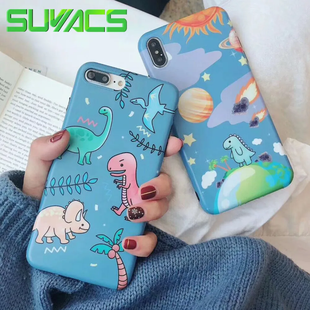

SUYACS IMD Soft Dinosaur Sun Leaves Stars Clouds Case For iPhone XS MAX XR X 6 6S 7 8 Plus Phone Back Cover Case Shell Bags