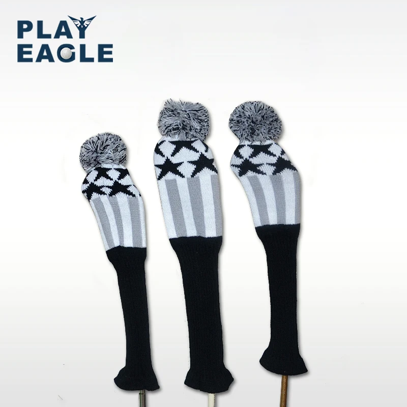 Golf Clubs Headcover 3pcs/set Kniting Golf Driver Wood Head Covers Knit Wool 1 3 5 Fairway Grey Stripe Headcover with Number Tag Golf Clubs Headcover 3pcs/set Kniting Golf Driver Wood Head Covers Knit Wool 1 3 5 Fairway Grey Stripe Headcover with Number Tag