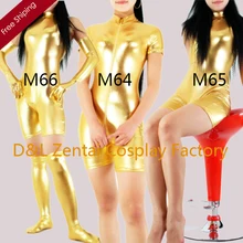 Free Shipping DHL Sexy Fancy Dress Women Unitard Gold Shiny Metallic Spandex Catsuits for Woman with Gloves and Socks