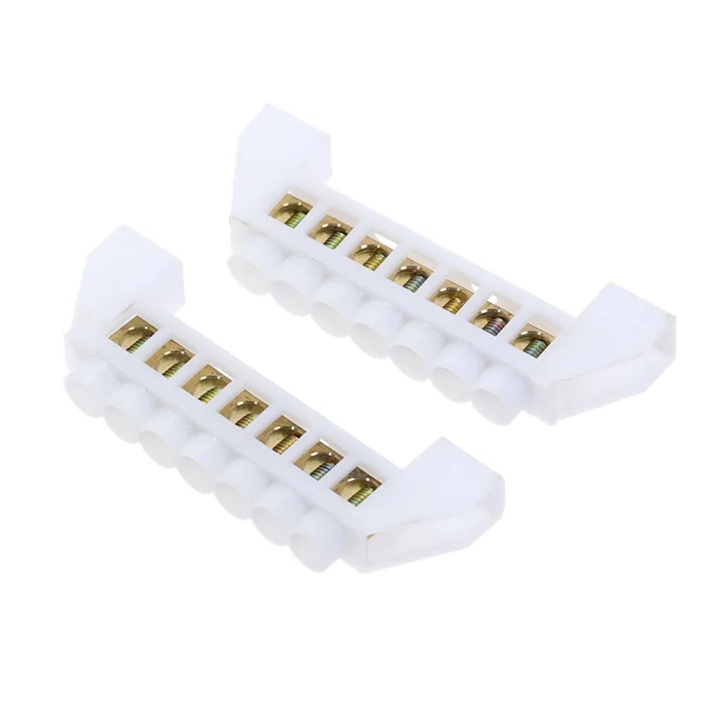 

2PCS White Bridge Design Zero Line 7 Position Copper Grounding Strip Terminal Block Connector