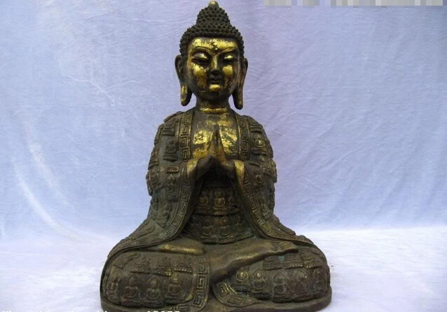 

fast shipping USPS to USA S0313 17" Tibet Buddhism Vintage Bronze Copper Gild Sakyamuni Buddha King Statue