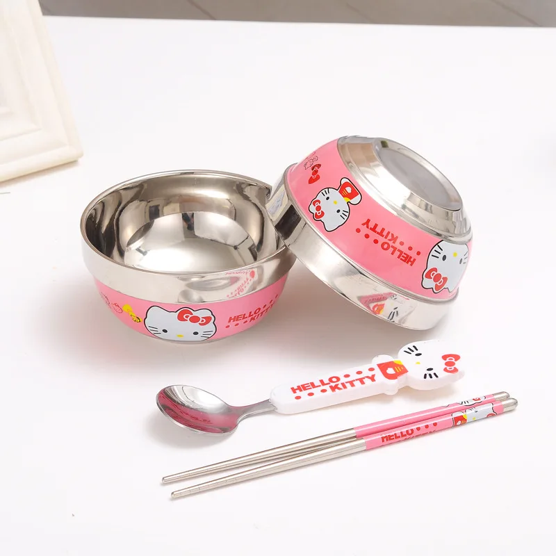 Подарок hello kitty мультяшная миска из нержавеющей стали для супа детская посуда набор столовых приборов