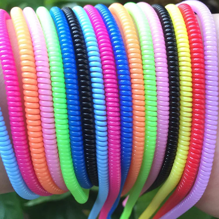 200pcs/lot Solid Color Tpu Spiral Usb Charger Cable Cord Protector Wrap