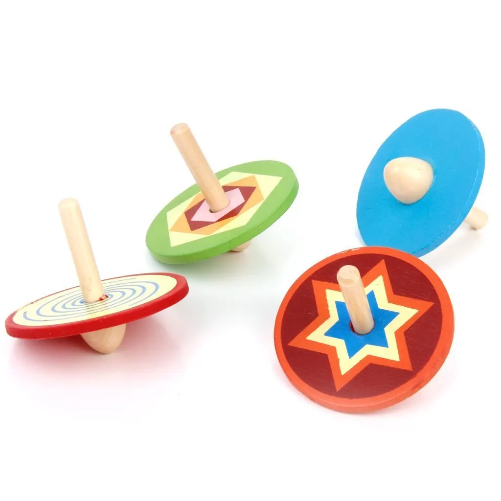 4pcs Traditional Toy Wooden Small tops for Childrenin Spinning Tops