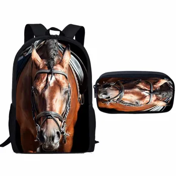 

ThiKin Crazy Horse Printed Children Schoolbag Set 16inch Kid Backpack Primary School Backpack Student Satchel Daily mochila