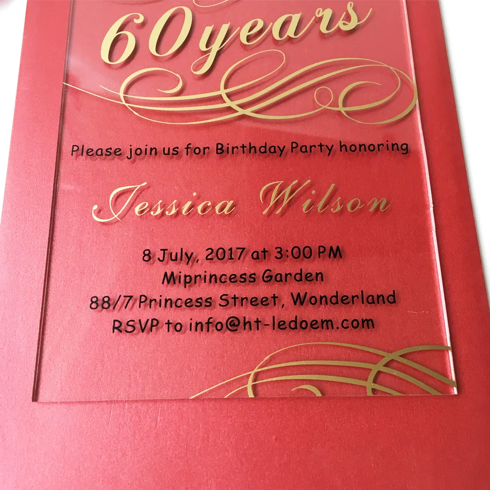  Customized 100pcs per lot 5x7inch Clear acrylic 60th birthday invitation card - 32797756667