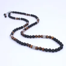 Hombres Collar de Shamballa de Los Granos de piedra de Lava y Onyx Energy Collar de bolas de Piedra con plata Antigua del metal de steampunk Joyería