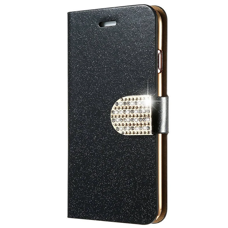 Floveme Кожаные чехлы для iPhone 6 6S 7 8 Plus 10 X Back Cover Glitter Diamond Wallet Phone Case для iPhone 5 5S SE Стенд Shell чехол на айфон 5s чехол на айфон 6 чехол на айфон 6s чехол на айфон 7 8 чехол на айфон se - Цвет: Black
