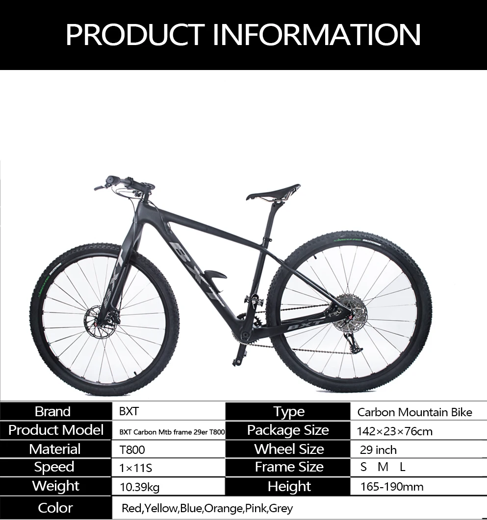 Clearance 2019 BXT Carbon Bike MTB Mountain Bike 29er T800 Carbon MTB Frame 100*15mm Carbon MTB Fork S/M/L Free Shipping 2