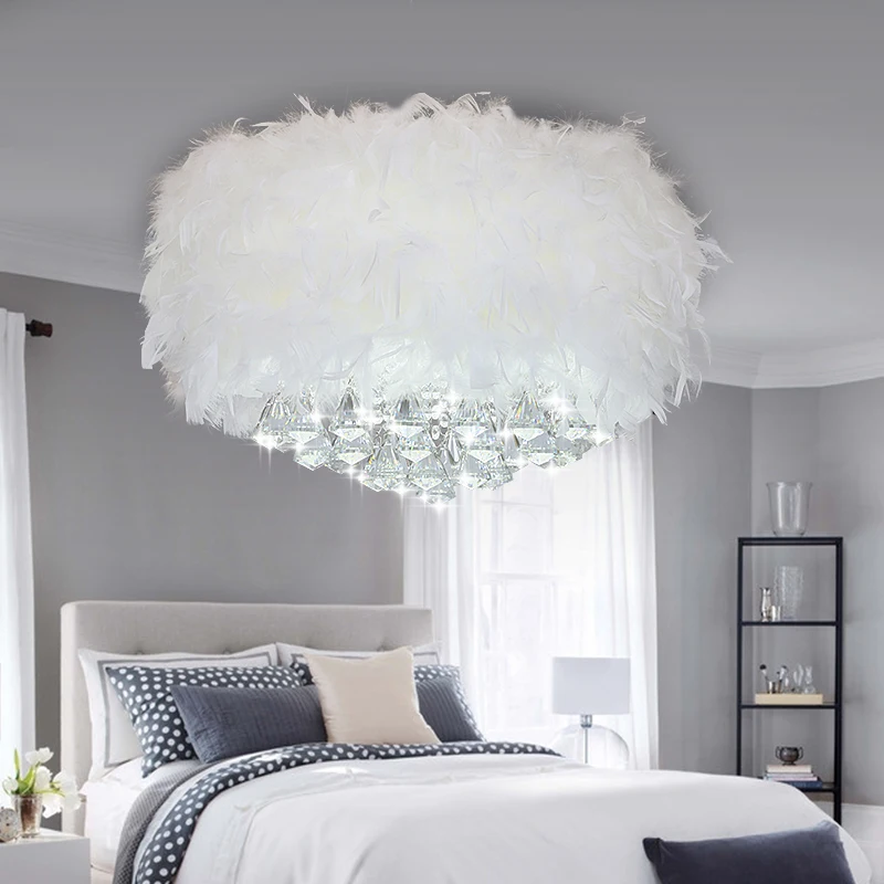 

Pastoral art minimalist style bedroom creative romantic room crystal feather ceiling lamp