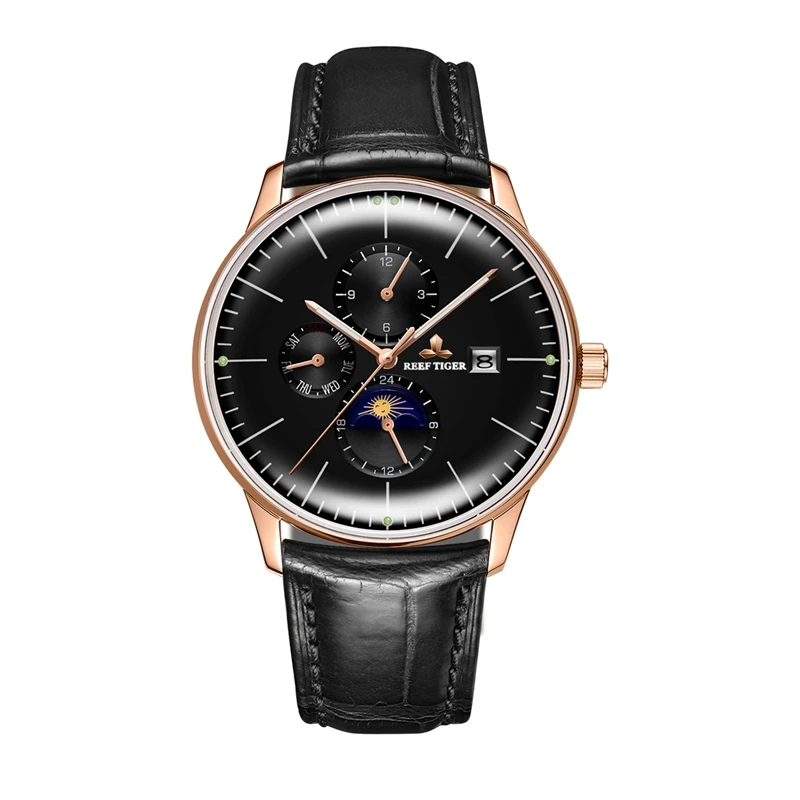 Новые Риф Тигр/RT модные повседневные часы для мужчин водонепроницаемые автоматические часы с ремешком из натуральной кожи RGA1653 - Цвет: RGA1653-PBB