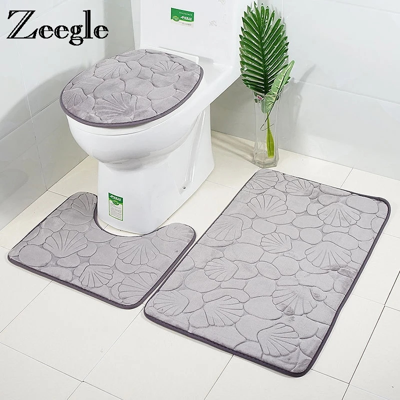 

Zeegle Microfiber Bath Mats Set Toilet Rugs Anti Slip Toilet Floor Mats Bathroom Carpets Set Toilet Lid Cover Shower Room Rug