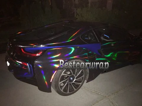 black chrome holographic car wrapping styling  hologram rainbow chrome wraps (3)