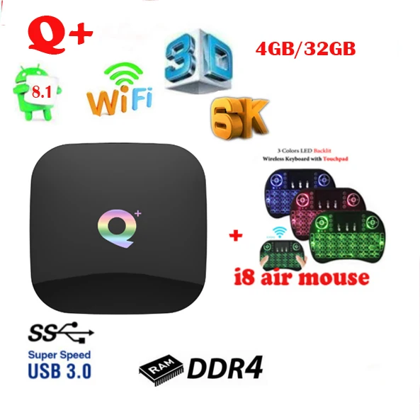 Приставка Смарт ТВ Q Plus Android 9 0 4 + 32/64 ГБ ядра 2 ГГц Wi Fi|ТВ-приставки и медиаплееры| |