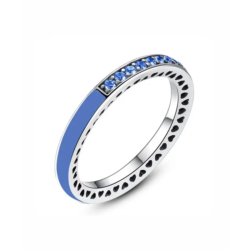 925 пробы Серебряное кольцо Radiant сердце палец стекируемые кольца Кристалл CZ для Для женщин свадебные Обручение подарок ювелирные изделия - Цвет основного камня: Royal Blue
