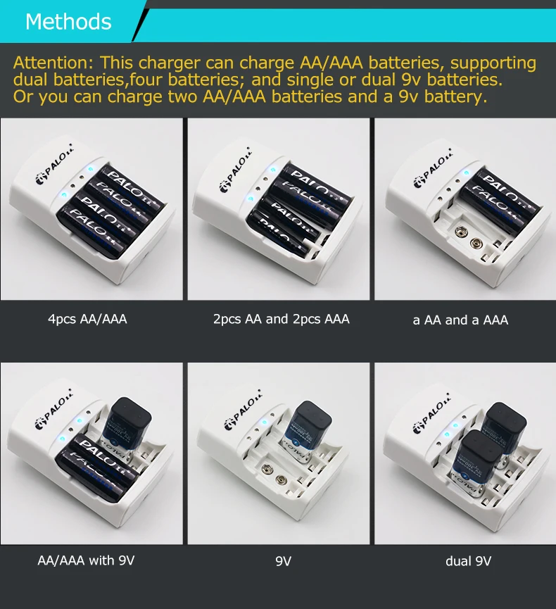 PALO 2 шт 9v перезаряжаемая батарея 300mAh 9 V nimh батарея 9 вольт батарея+ 9 V зарядное устройство для AA AAA 9 V батарея