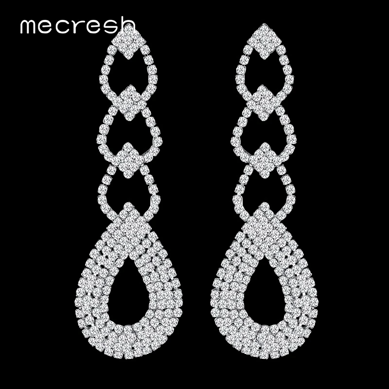 

Mecresh Luxury Teardrop Bridal Long Drop Earrings for Women Crystal Wedding Hanging Brincos Jewelry Christmas Gift MEH1008