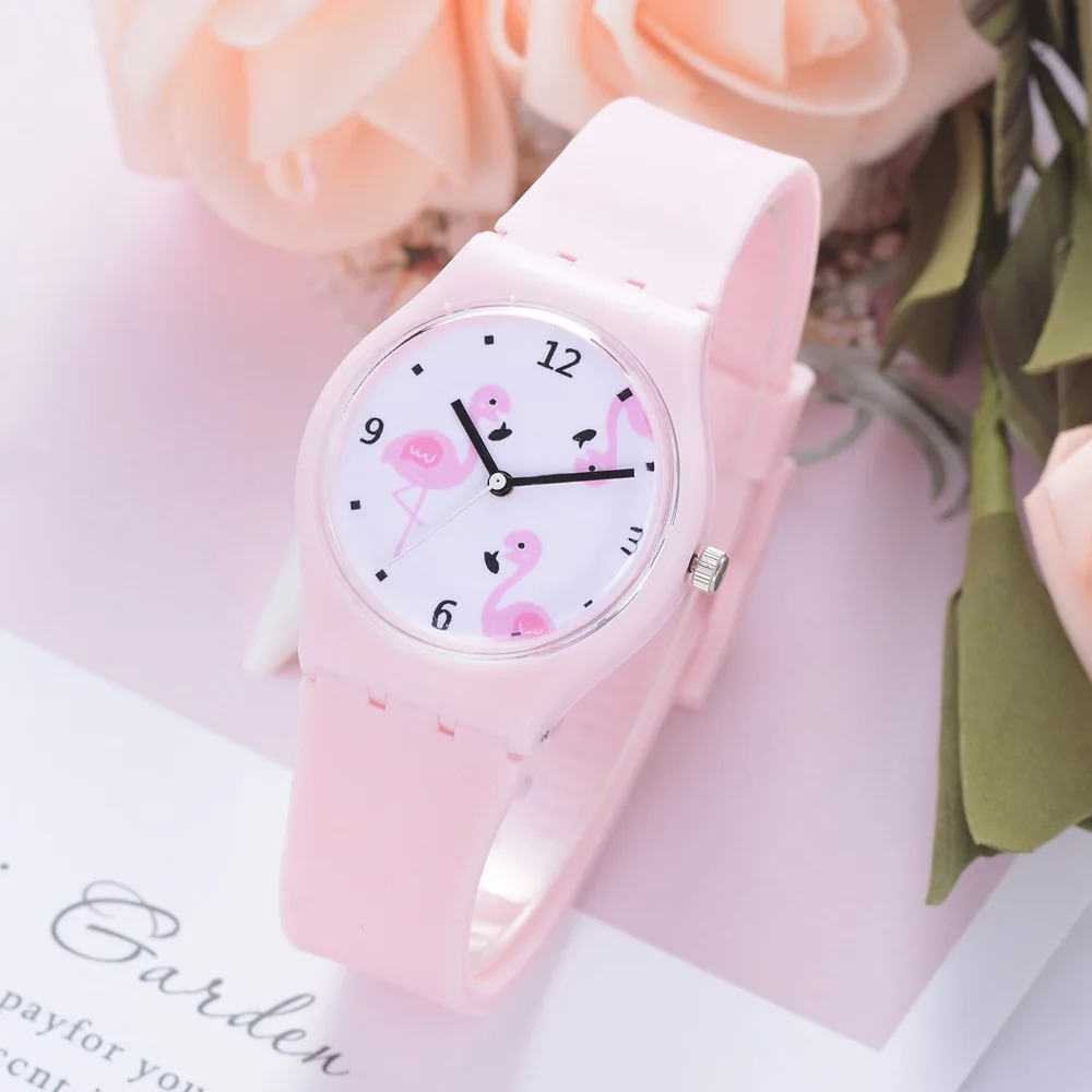 Flamingo Cartoon Watches Kid Girls Leather Strap Wristwatch kids fashion Quartz Cute Clock Fashion Lady Watches