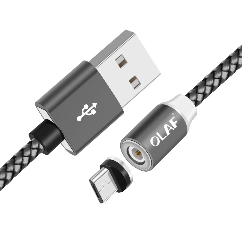 Магнитный зарядный кабель OLAF 1 м, кабель Micro USB для iPhone XR XS Max X Magnet charger usb type C, светодиодный шнур для зарядки USB C - Цвет: Cable-Plug Gray