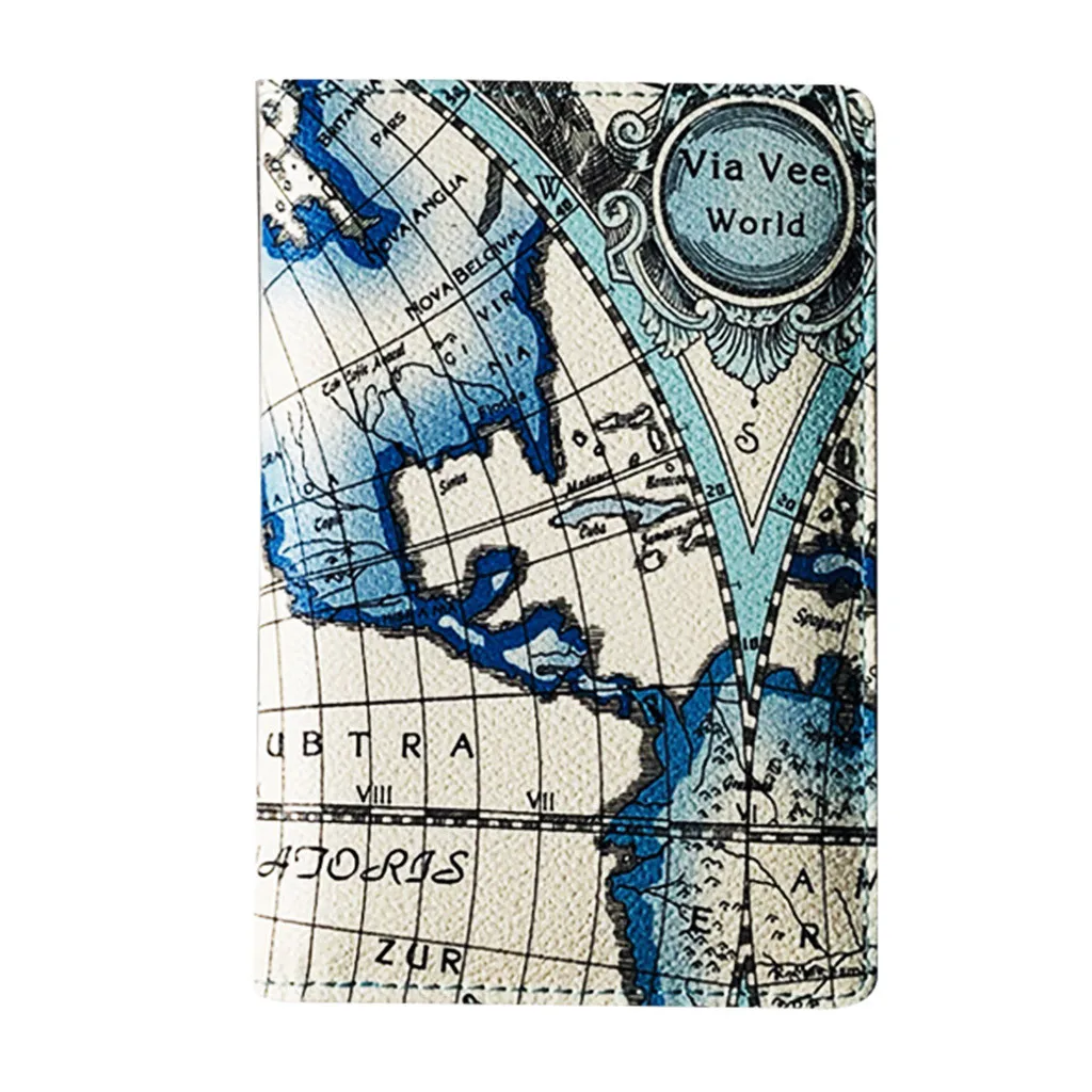 

Leather World Map Hand-Held Portable Travel Document Set Passport Set Extendable ID Card Credit Holder Case Mini Wallet #NEW