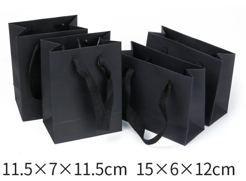 

Customized Logo 100pcs/lot Black Paper Bags Gift Shopping Kraft Paper Handle Bags Jewelry Sets Party Packing Free Shipping