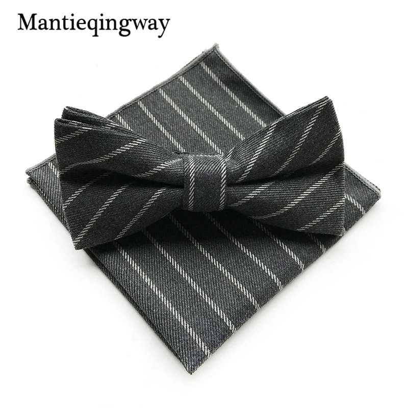 Mantieqingway клетчатый галстук набор для мужчин хлопковый галстук-бабочка Hanky набор мужской повседневный носовой платок для костюма деловые мужские полосатые галстуки-бабочки