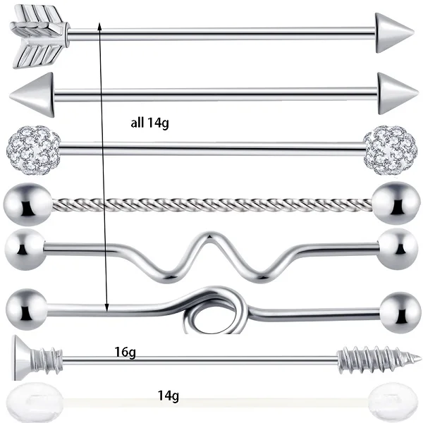 TIANCIFBYJS промышленные серьги-гантели из нержавеющей стали с винтовым ушным хрящом Tragus Helix-Conch пирсинг ювелирные изделия 14 г - Окраска металла: 8pcs one set silver