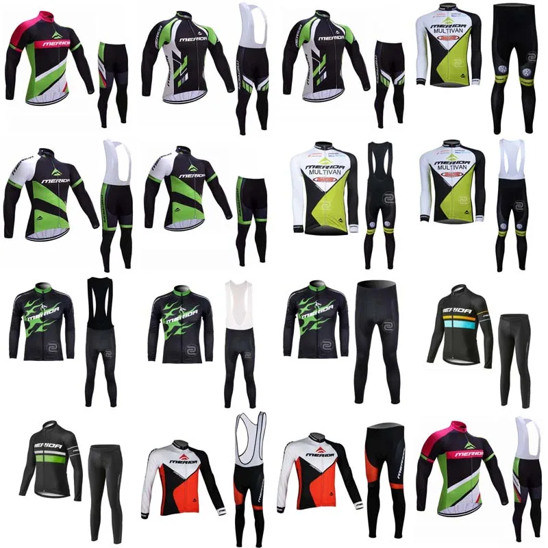 

2018 Spring Summer Merida Team Cycling long Sleeves jersey bib pants sets 3D gel pad Men Bike Clothing Breathable Quick dry G204