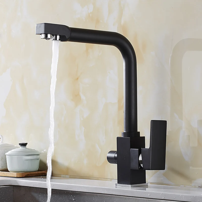 Kitchen Faucets Silver Brass Deck Mounted Mixer Tap Black Paint 360 Degree Rotation with Water Purification Features YD-782