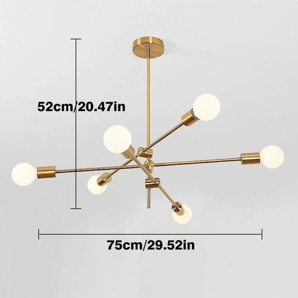  Brushed Brass Metal Sputnik Branch Chandelier Modern Ceiling Lights Nordic Postmodern Style Chandel - 32986279429
