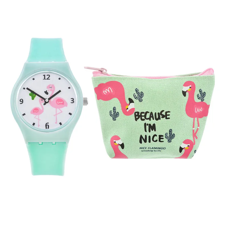 

MJARTORIA Fashion Flamingo Silicone Strap Women Watches Clock Rubber Ladies Watch Wallet Set Quartz Montre Femme Wristwatches