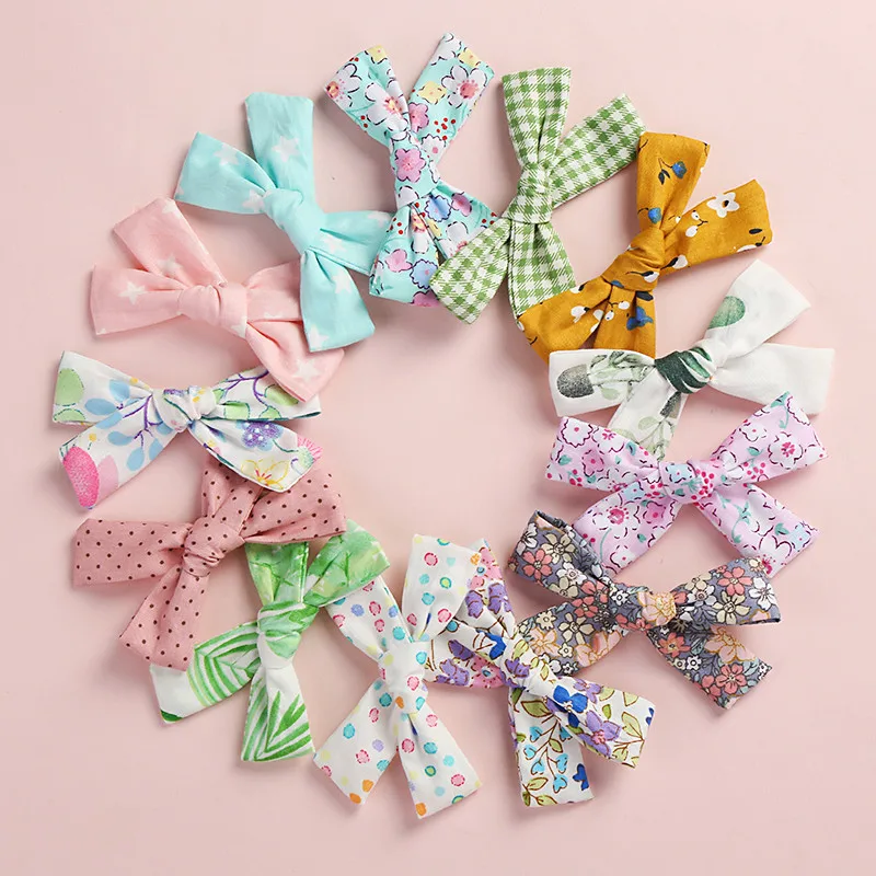 

13pcs 9*5.5cm School Girls Floral Prints Bows Hair Clips,Infants Girl's Knot Bows Hair Barrettes,Spring Summer Head Wear