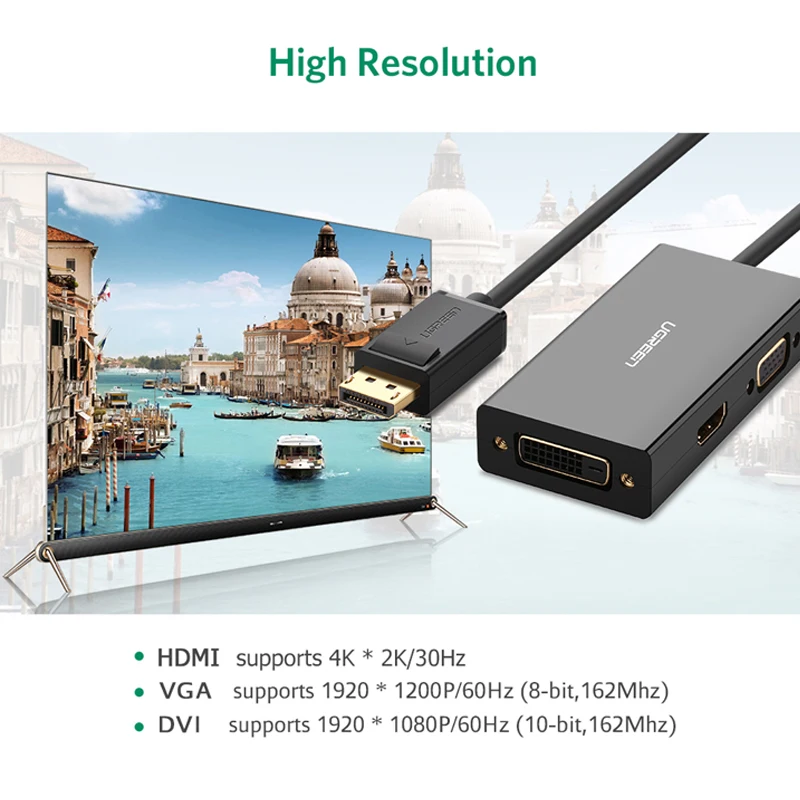 Cena Ugreen 3 w 1 Displayport dp do hdmi VGA adapter dvi 4K męski na żeński port wyświetlacza kabel konwertera do komputera HP projektor do laptopa
