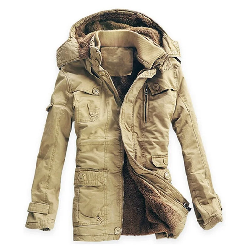 

Winter Jacket Men Casual Thick velvet Warm Jackets Parkas hombre Mens cotton Windbreaker army Hooded jacket long trench coat