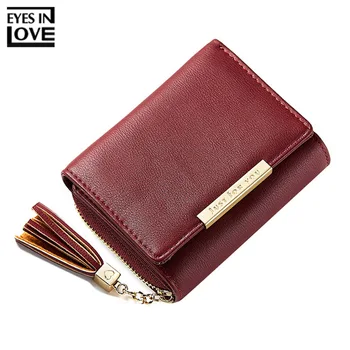 

EYES IN LOVE Tassel Women Short Wallets Trifold Ladies Small Purse Zipper Coin Pocket Card Holder Female Wallet High Quality