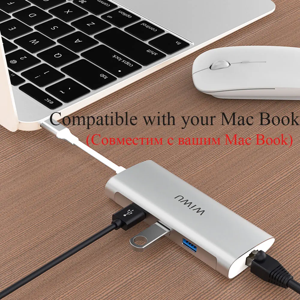 WiWU USB концентратор типа C для MacBook Pro мульти порты 3 0 RJ45 адаптер Samsung Huawei P20/30