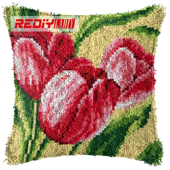 

LADIY Latch Hook Cushion Yarn for Embroidery Cushion Cover Tulips Flowers Pillow Case Crochet Cushion Decorative Pillow BZ879