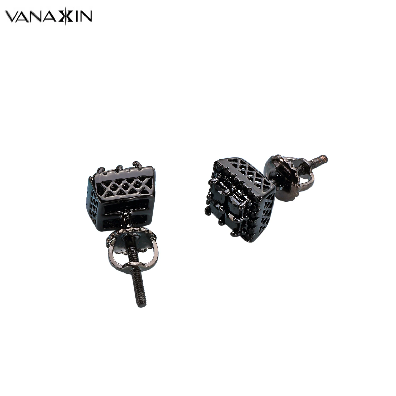 VANAXIN новые модные серьги черные AAA CZ камни хип хоп гвоздики для женщин Подарочная