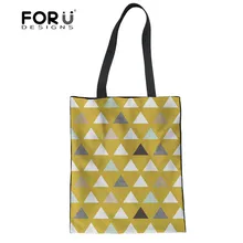 FORUDESIGNS/Женская многоразовая хозяйственная сумка, модная Мятная сумка с треугольниками, повседневная Парусиновая Сумка-тоут, хлопковая большая сумка для покупок, сумка для девочек
