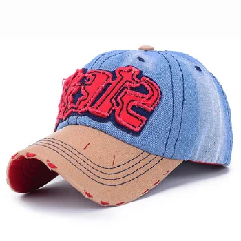 

Spring and Summer Washed Denim Baseball Cap with Applique Grinding leathery visor Letter STAR Panelled Dad Hat for Men Women