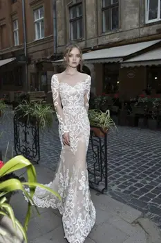 شراءEslieb حار بيع شحن مجاني أنيقة جميلة الدانتيل مع المحدبة حورية البحر الزفاف فساتين Vestidos دي Noiva رداء دي خطاباتخطابهزوجات