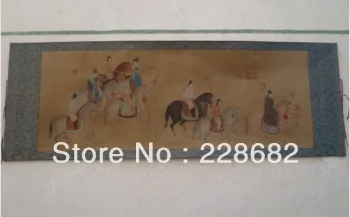 

Chinese Collectable Old Scroll Painting Horse Riding Figure 190*66cm